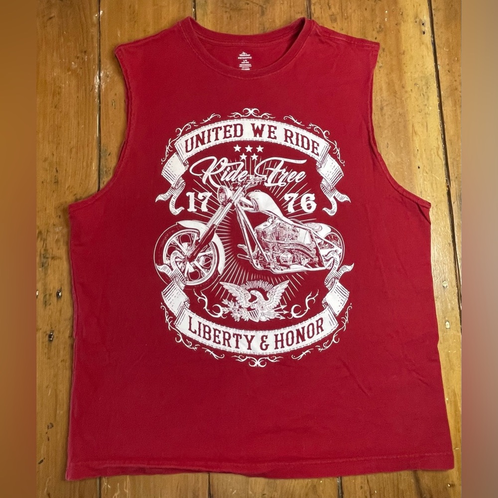 Vintage United We Ride Patriotic Men's Red Sleeveless Motorcycle Shirt Size L